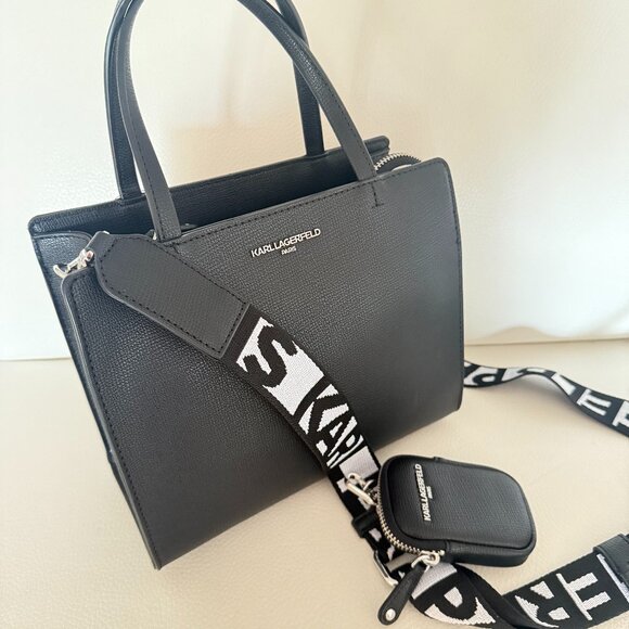 KARL LAGERFELD PARIS MAYBELLE SATCHEL CROSSBODY BAG PURSE AIRPOD CASE BLACK $198 - Picture 5 of 10